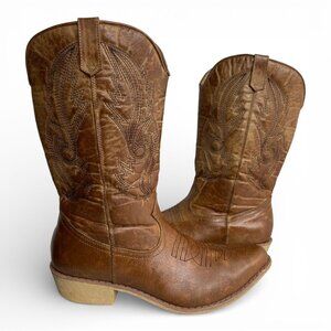 Coconuts Faux Leather Western Cowgirl Brown Embroidered Boots Women's 10 M